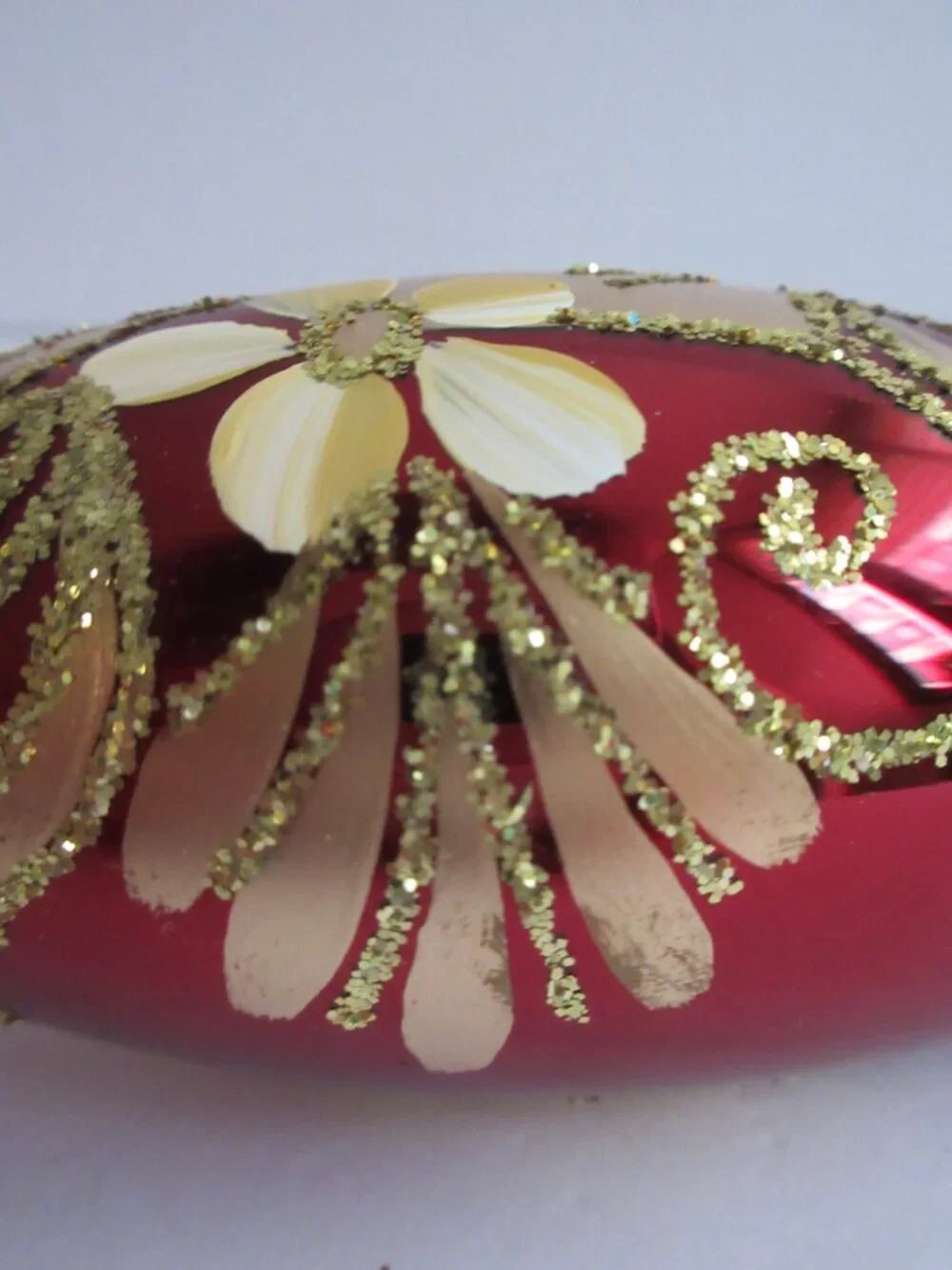 Bronner's Burgandy Teardrop Glass Christmas Ornament Hand Painted Candle Germany